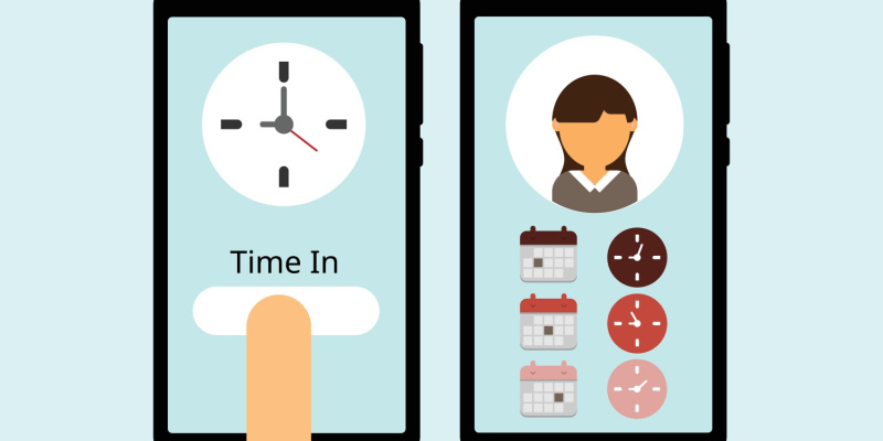 Vector illustration of a time and attendance tracking application for tracking employees.